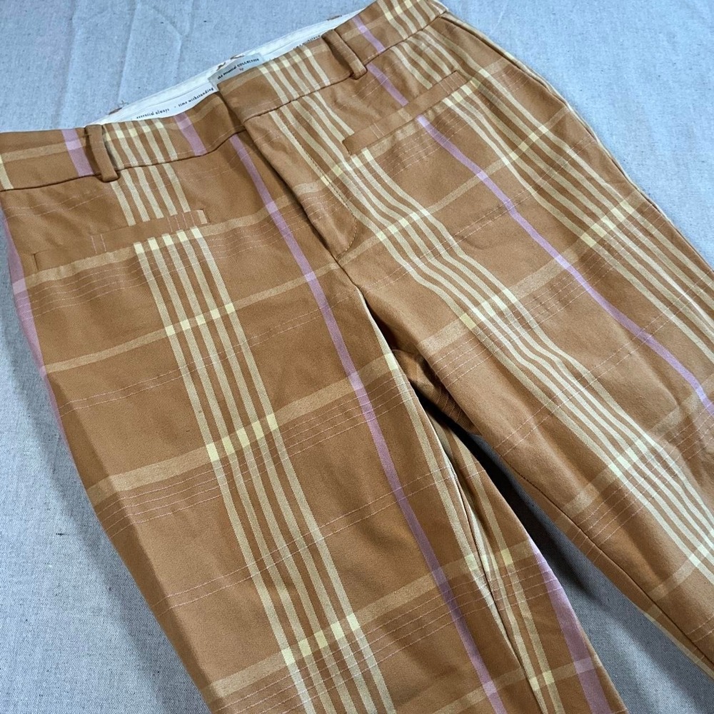 Womens Anthropologie Orange White Streetwear Plaid Cropped Pants (Size 6)